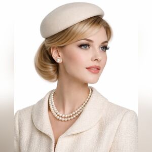 Vintage 50s 60s Mod Wool Pillbox Hat In Cream